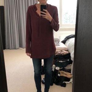 Equipment maroon silk oversized blouse
